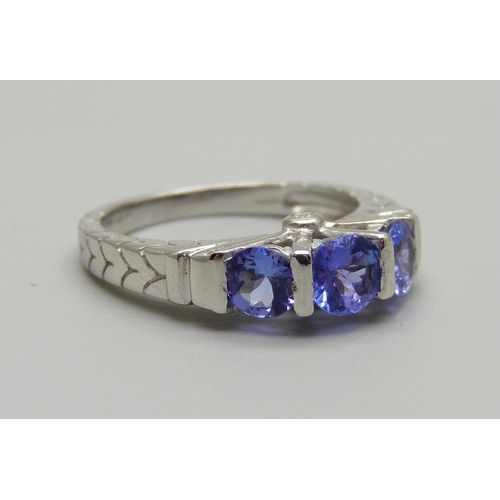 1037 - A 14ct white gold and tanzanite ring, Art Deco style, London, 2010, central stone a/f, 4.2g, N