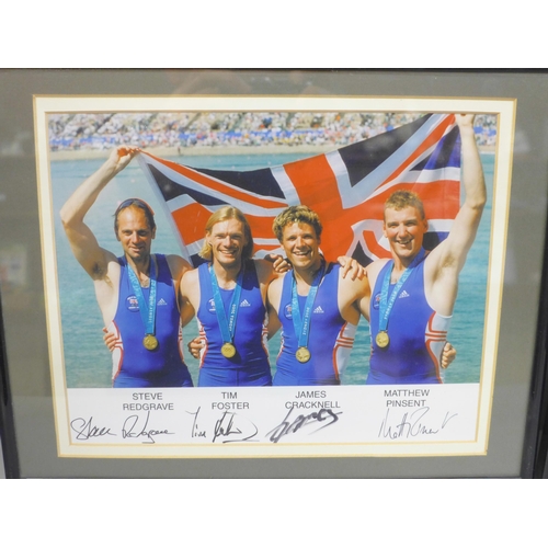 603 - A signed photograph of Sir Steve Redgrave, Tim Foster, James Cracknell and Sir Matthew Pinsent and a... 