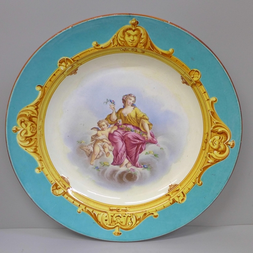 618 - A Paris Porcelain hand painted large dish, 36.5cm