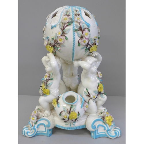 621 - A Minton porcelain cherub centrepiece, a/f