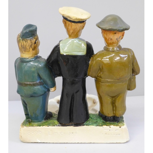 651 - A WWII figural ashtray, Army, Navy and RAF