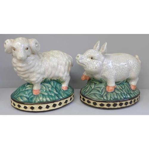 661 - Two Albany figures, pig and ram