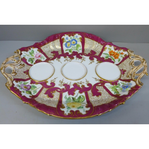 663 - A Davenport hand painted ink stand dish, circa 1820