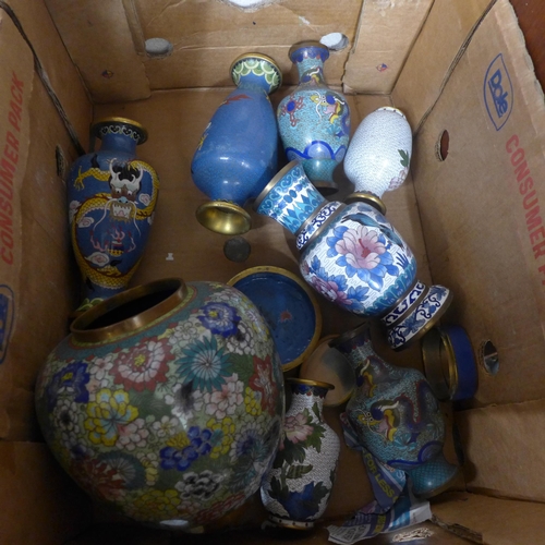 724 - Nine items of cloisonne including a pair of large dragon vases, dragon vases a/f