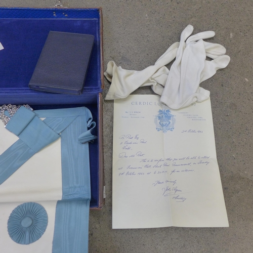 758 - A case with Masonic ephemera and regalia