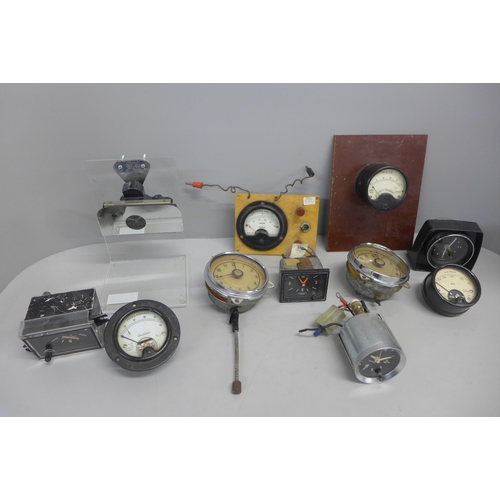 782 - A collection of voltmeters, car clocks (10)