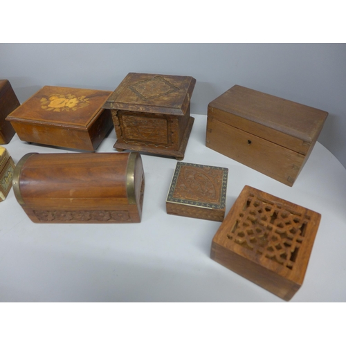 784 - Nine decorative carved and inlaid wooden boxes