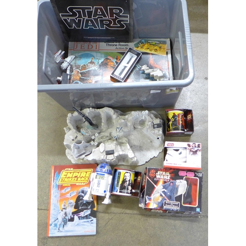 786 - A large box of Star Wars toys and merchandise