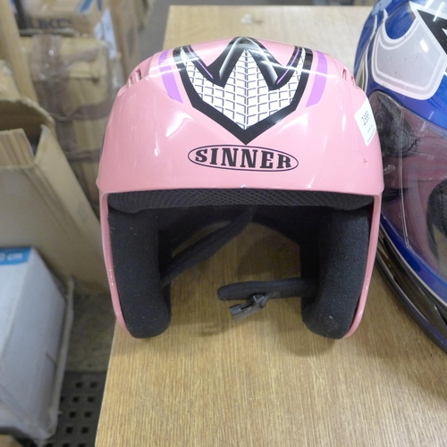 2334 - Nitro motorcycle helmet and a sinner ski/snowboarding helmet