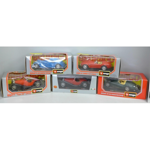 801 - Five Burago die-cast 1/24 scale model vehicles, boxed