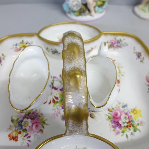 810 - A Hammersley Lady Patricia tray with cream and sugar, a pair of Italian hors doevres dishes and a co... 