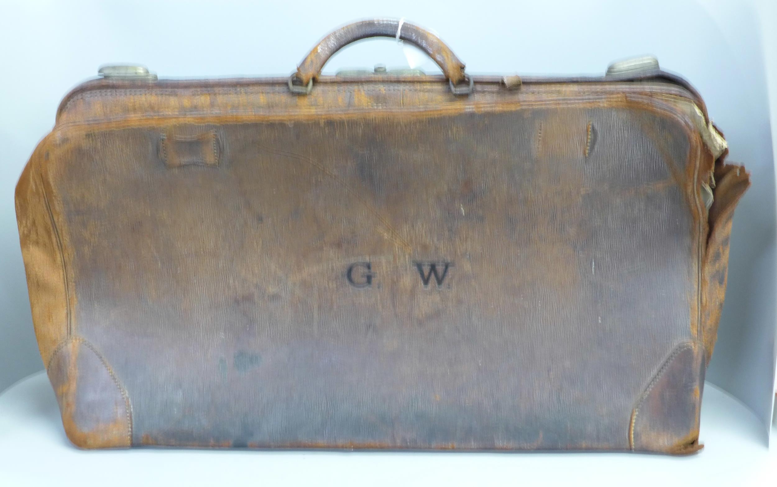 Large German Leather Gladstone Bag 