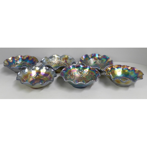 841 - Three pairs of Australian 'nappy' bowls, probably Crown Crystal; Kookaburra, Kangaroo RD4696, Emu, P... 