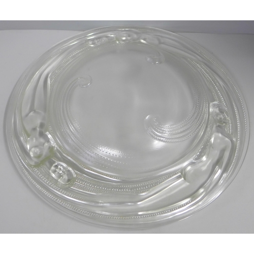 878 - A French Verlys Naiades opalescent glass centrepiece bowl decorated with three nude females, 37.5cm