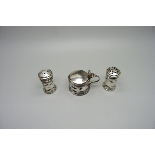 905 - A silver cruet set, one pepper a/f