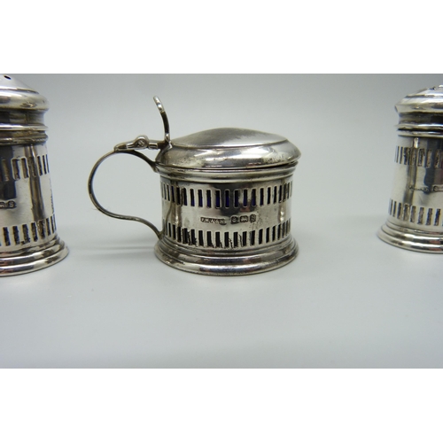 905 - A silver cruet set, one pepper a/f