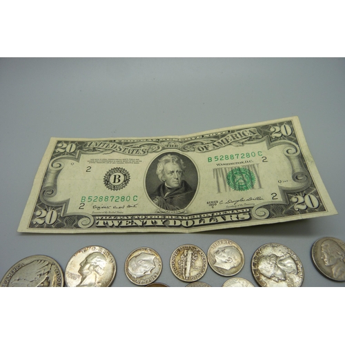 912 - American coinage and a 20 dollar bill