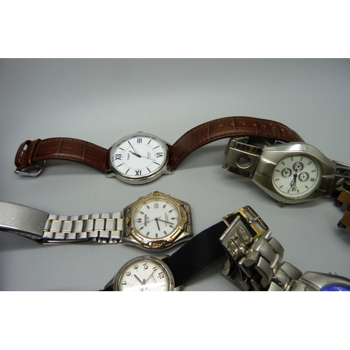 913 - Assorted wristwatches including a lady's silver and enamel watch and a boxed Sekonda