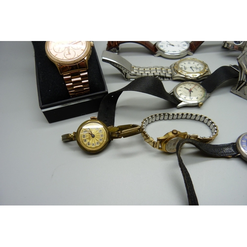 913 - Assorted wristwatches including a lady's silver and enamel watch and a boxed Sekonda