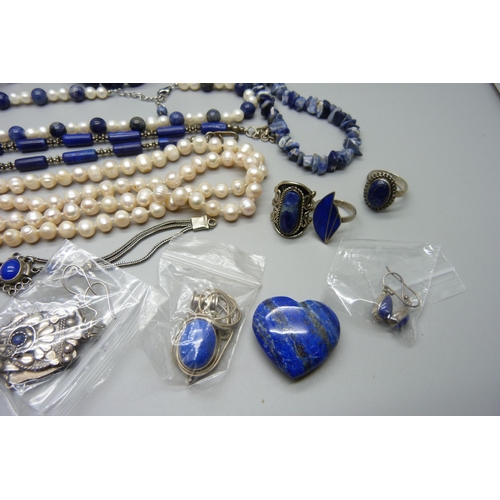 925 - Silver and silver mounted jewellery including lapis lazuli