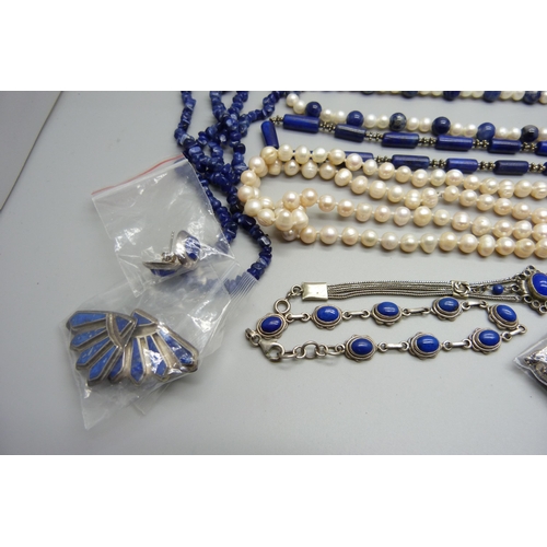 925 - Silver and silver mounted jewellery including lapis lazuli