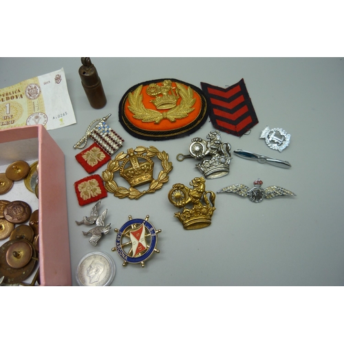 948 - Assorted badges and buttons; military and railway, etc.