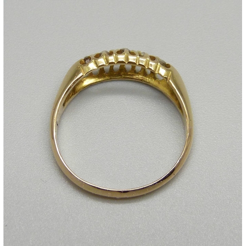 955 - An 18ct gold, five stone diamond ring, Chester 1915, 2.4g, N