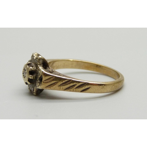 965 - A 9ct gold and diamond ring, 3.2g, M