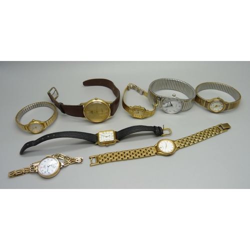 988 - A collection of wristwatches including a lady's 9ct gold cased Record wristwatch on a rolled gold st... 