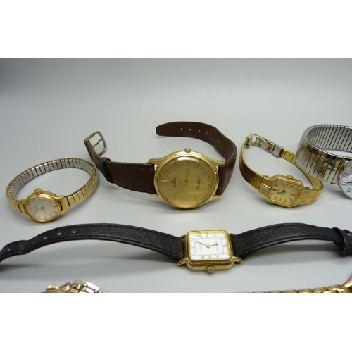 988 - A collection of wristwatches including a lady's 9ct gold cased Record wristwatch on a rolled gold st... 