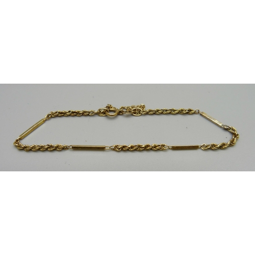 989 - A 9ct gold bracelet, 3.5g, 19.5cm approximate length