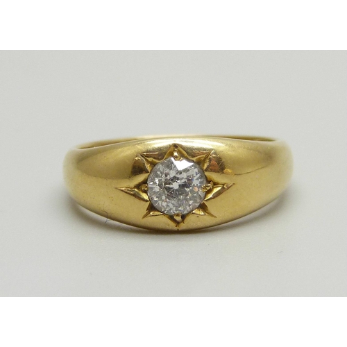 994 - An antique 18ct gold and diamond solitaire ring, London 1896, 5.3g, N