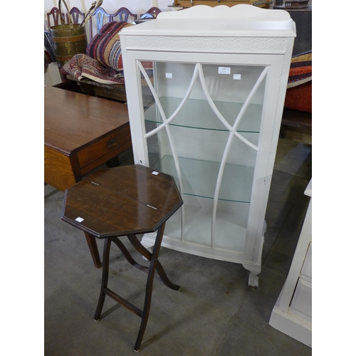 210 - A painted display cabinet and a small mahogany folding table