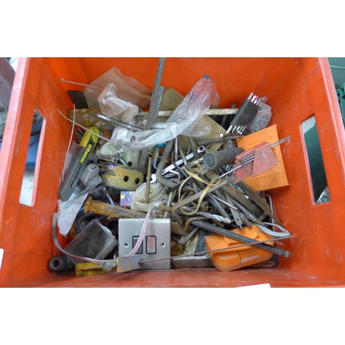 2039 - Box of assorted tools inc. Allen keys, basin wrenches, hammers, etc.