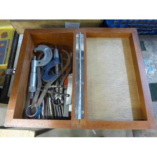 2075 - 3 Trays and 3 wooden cases of assorted engineering tools