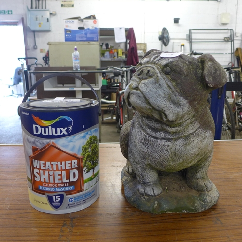 2230 - Bulldog garden ornament & Dulux Weathershield tin