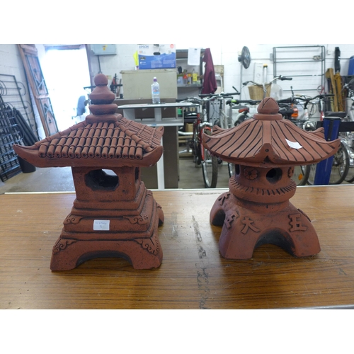 2235 - 2 Pagoda concrete garden ornaments