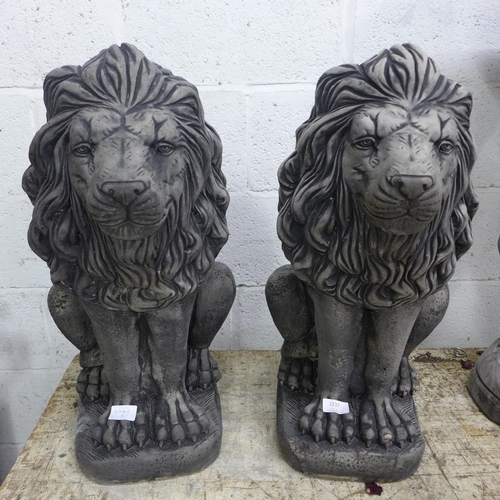 2237 - 2 concrete lion garden ornaments