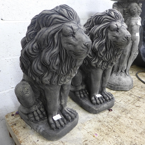 2237 - 2 concrete lion garden ornaments