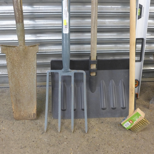 2245 - Selection of garden tools inc. spades, forks, rakes, etc.