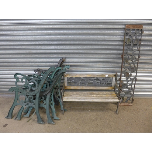 2246 - 4 sets of bench ends, one with back and mini ornate bench