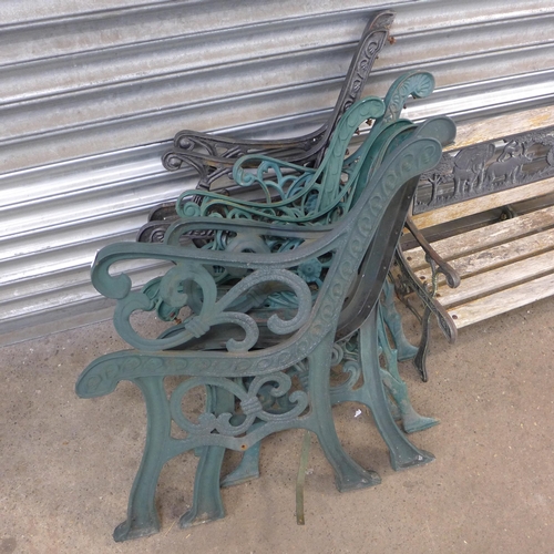 2246 - 4 sets of bench ends, one with back and mini ornate bench