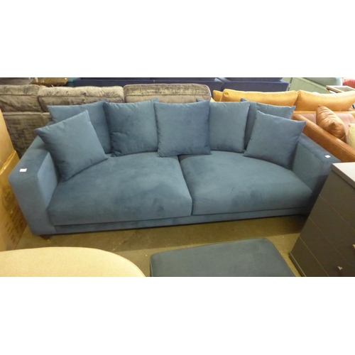 1503 - A blue velvet upholstered scatter back 4.5 seater sofa