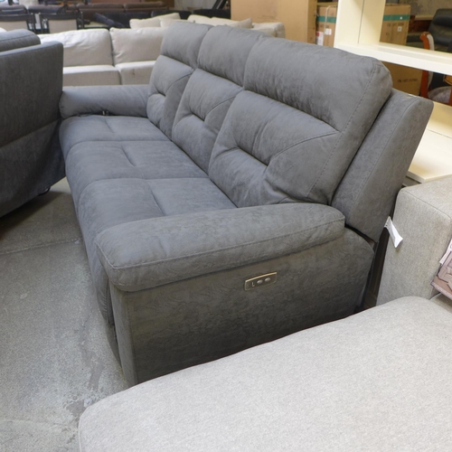 1629 - Justin Grey three Seater Power Recliner sofa, Original RRP £999.99 + VAT - damaged cable one one sid... 