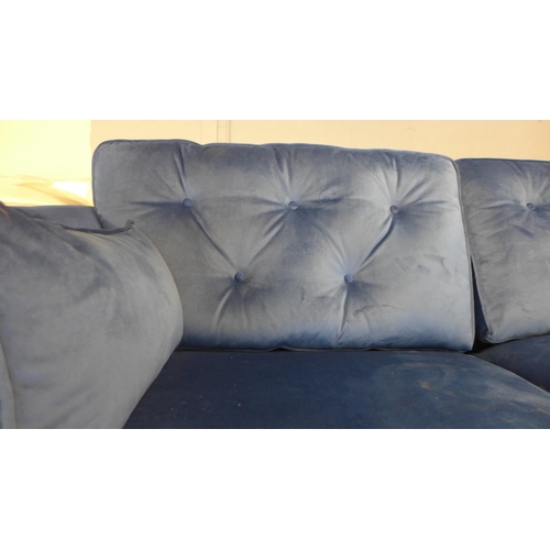 1652 - A Hoxton deep ocean blue velvet three seater sofa