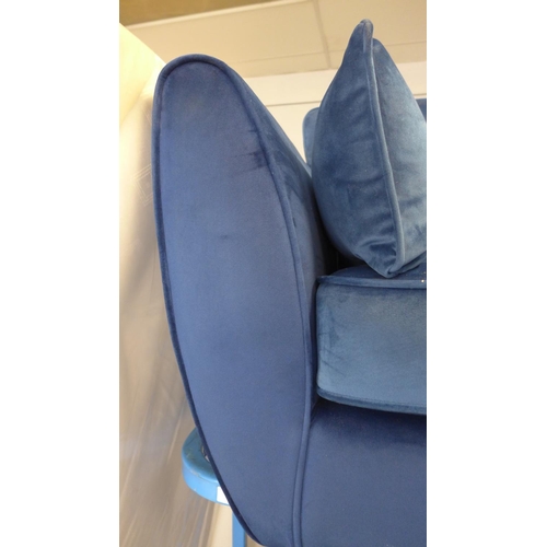 1654 - A Hoxton deep ocean blue velvet three seater sofa