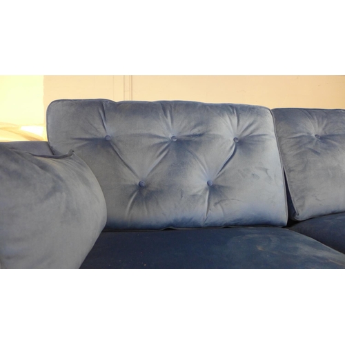 1655 - A Hoxton deep ocean blue velvet three seater sofa