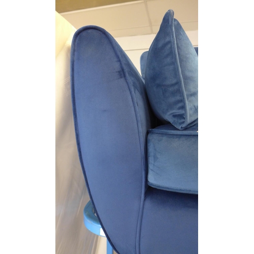 1655 - A Hoxton deep ocean blue velvet three seater sofa