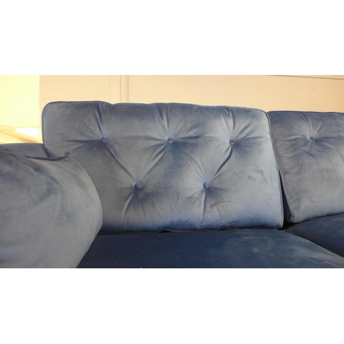 1656 - A Hoxton deep ocean blue velvet three seater sofa