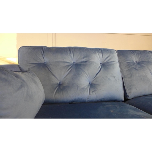 1657 - A Hoxton deep ocean blue velvet three seater sofa